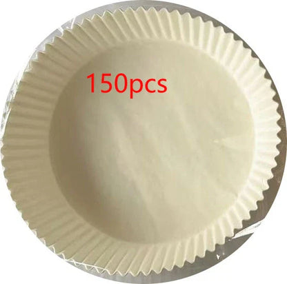 Disposable air fryer liners made of durable, food-grade parchment paper for effortless cleanup and healthy cooking