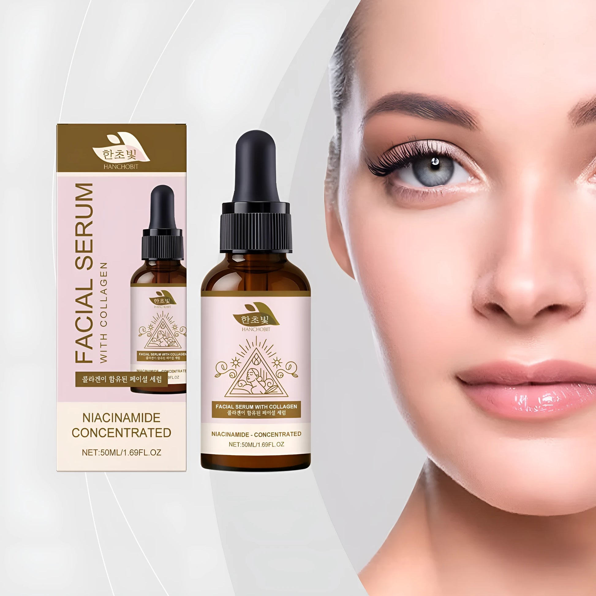 50ml collagen facial fluid bottle with nicotinamide and glycerol for facial hydration