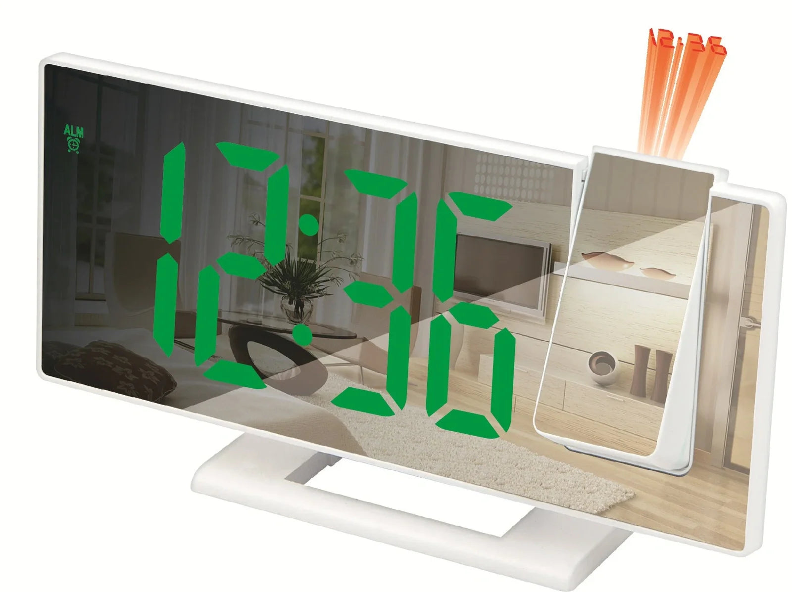 LED projection digital alarm clock with adjustable display showing time projection on ceiling