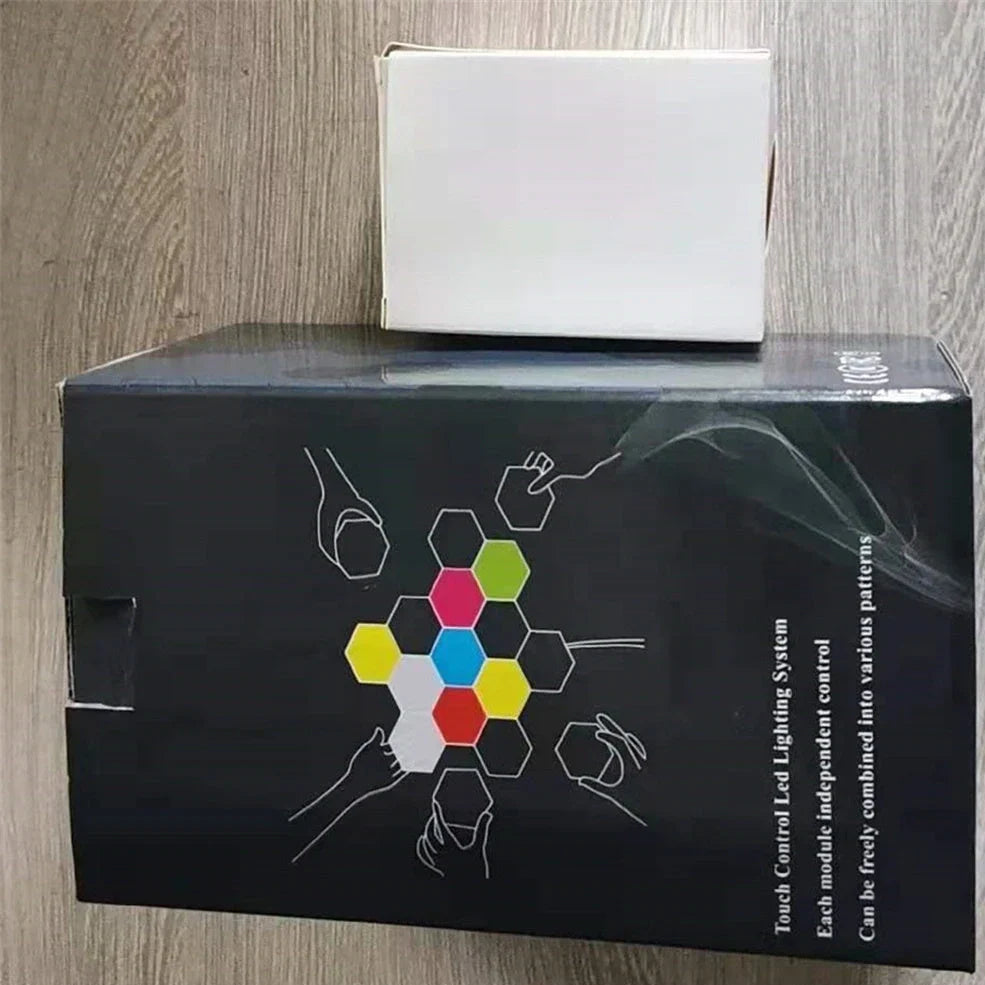 Hexagonal honeycomb wall lamp with touch control for 7 colour options and adhesive mounting system