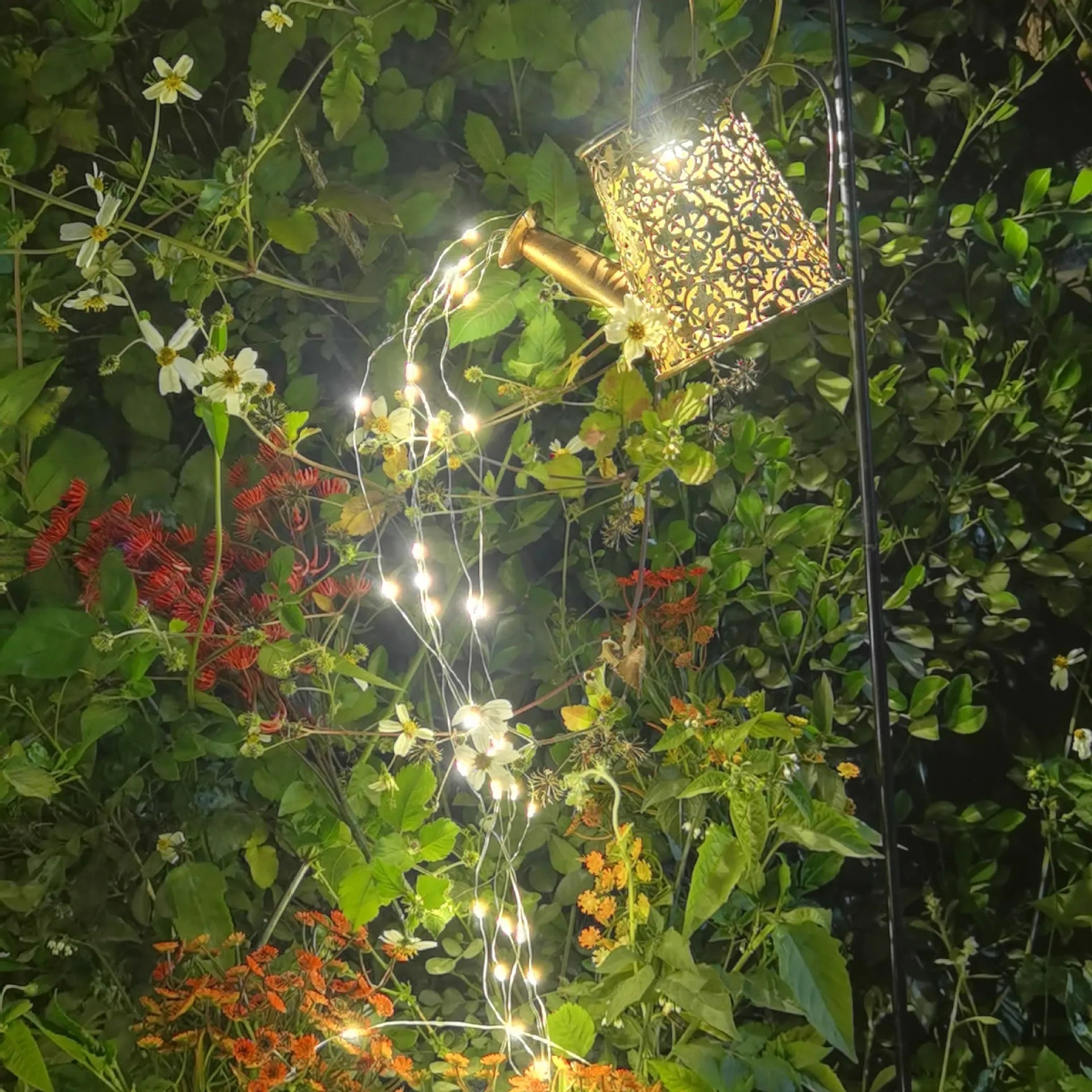 Wrought iron solar kettle light with butterfly design for garden decoration