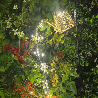 Wrought iron solar kettle light with butterfly design for garden decoration
