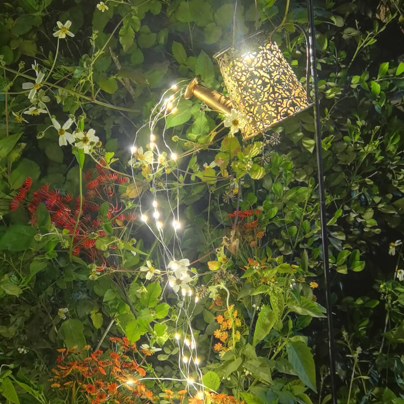 Solar Kettle Light for outdoor courtyard garden decoration made from wrought iron with butterfly design measuring 210mm tall x 100mm wide x 140mm deep providing 6 to 12 hours of illumination per charge using a single AA 600 mAh battery