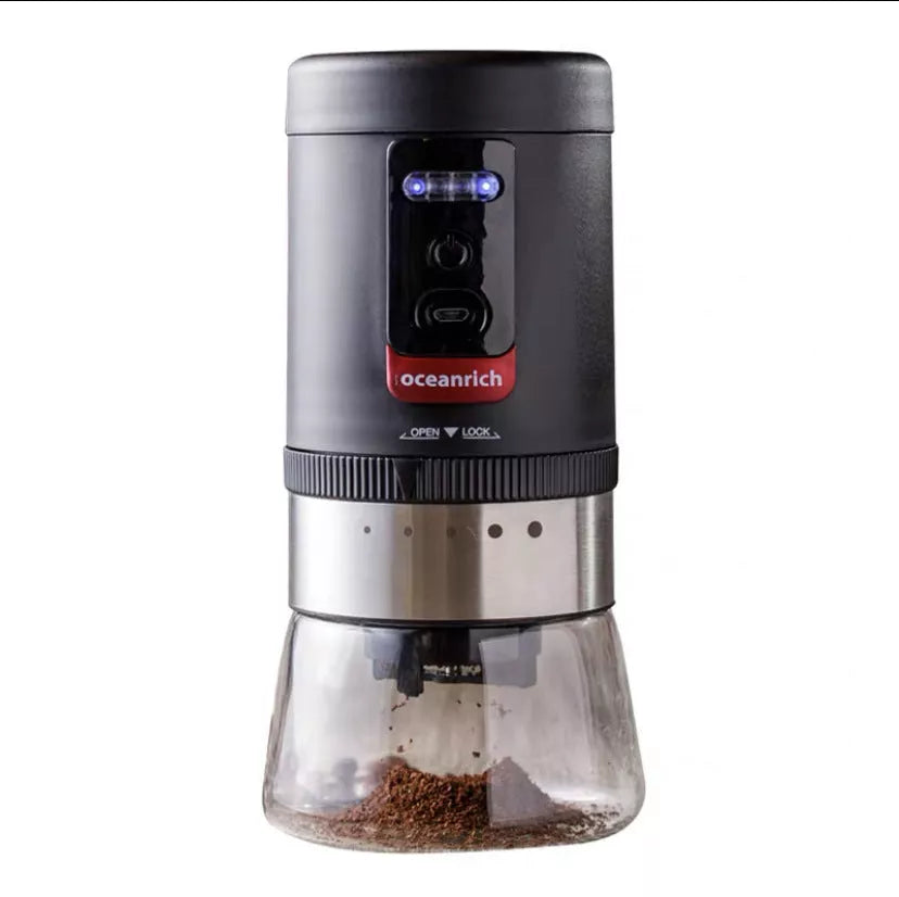 Portable hand crank coffee bean grinder with modern design and adjustable settings