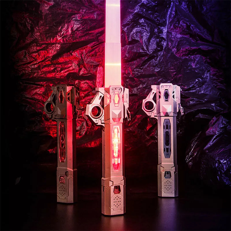 Retractable RGB laser sword with frosted metal handle and 7 color options