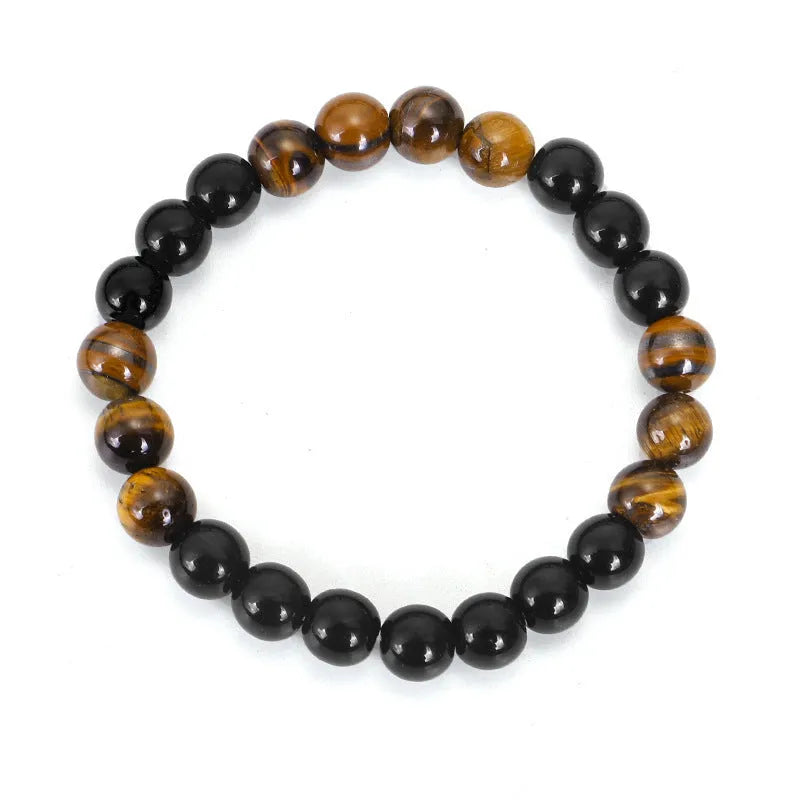 Handmade tiger eye stone necklace with ball bead chain and tassel pendant, adjustable length over 81cm