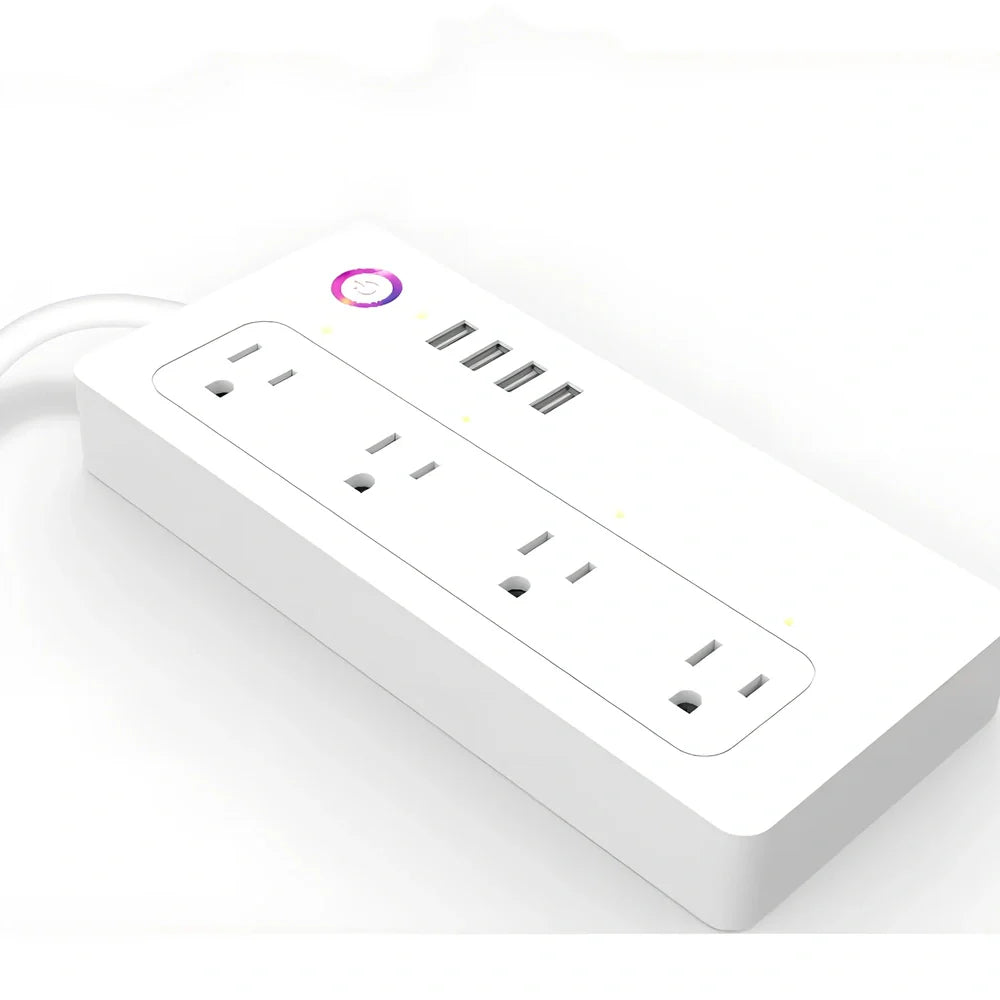 Wi-Fi smart plug with 4 power sockets and USB ports for remote control of devices