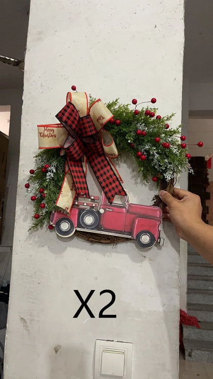 Red truck wooden Christmas garland with pumpkin accents for festive holiday decor