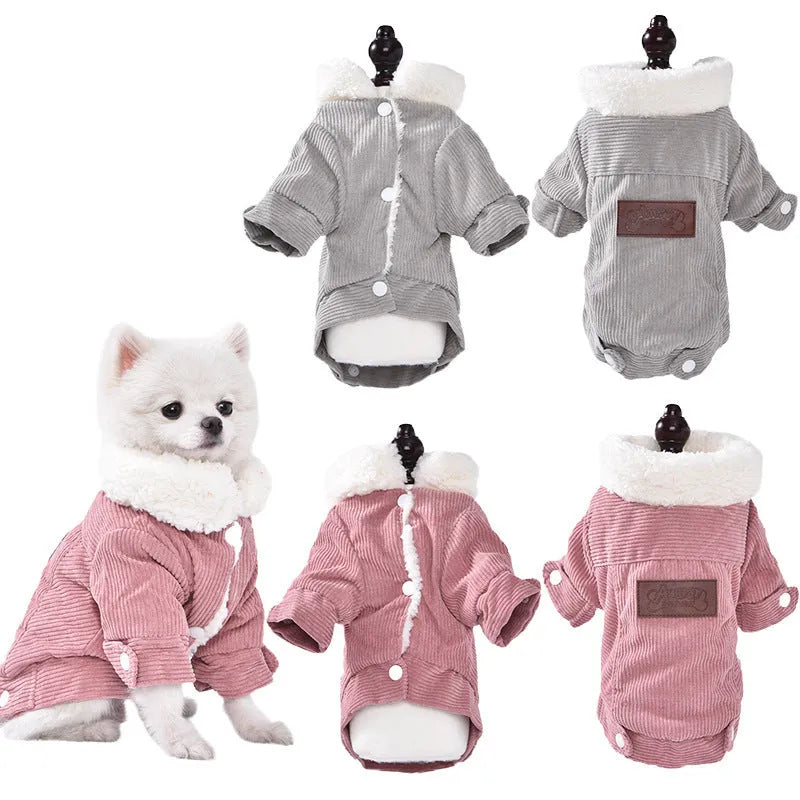 Lambswool-lined dog vest with fleece padding in grey or pink colour, sizes XS to XXL
