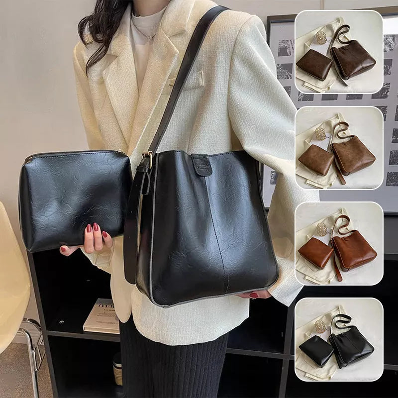 Large-capacity PU women's cross-body bag in coffee color, khaki, brown, and black