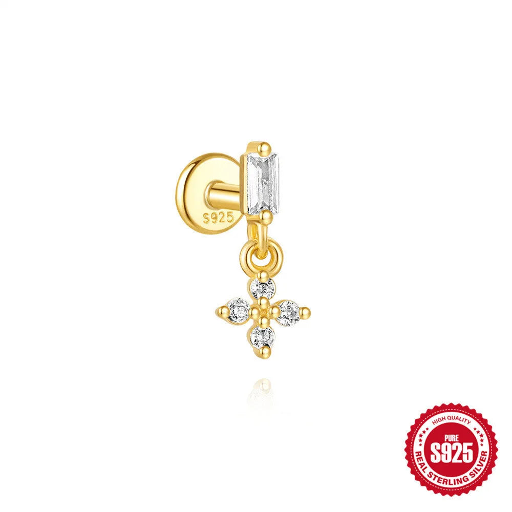 S925 sterling silver water drop shaped earrings with a flat spiral design in a gold electroplated finish.