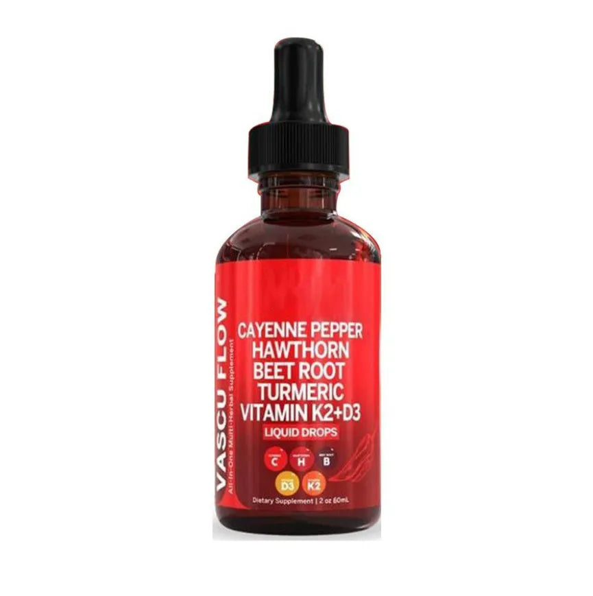 60ml bottle of Vitamin D3 K2 and Hawthorn Fruit liquid supplement drops with dropper