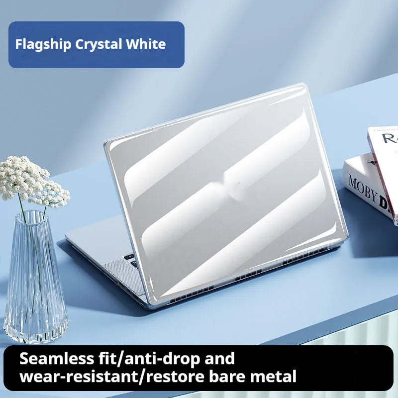 Transparent MacBook protective shell for Air and Pro models with port cutouts