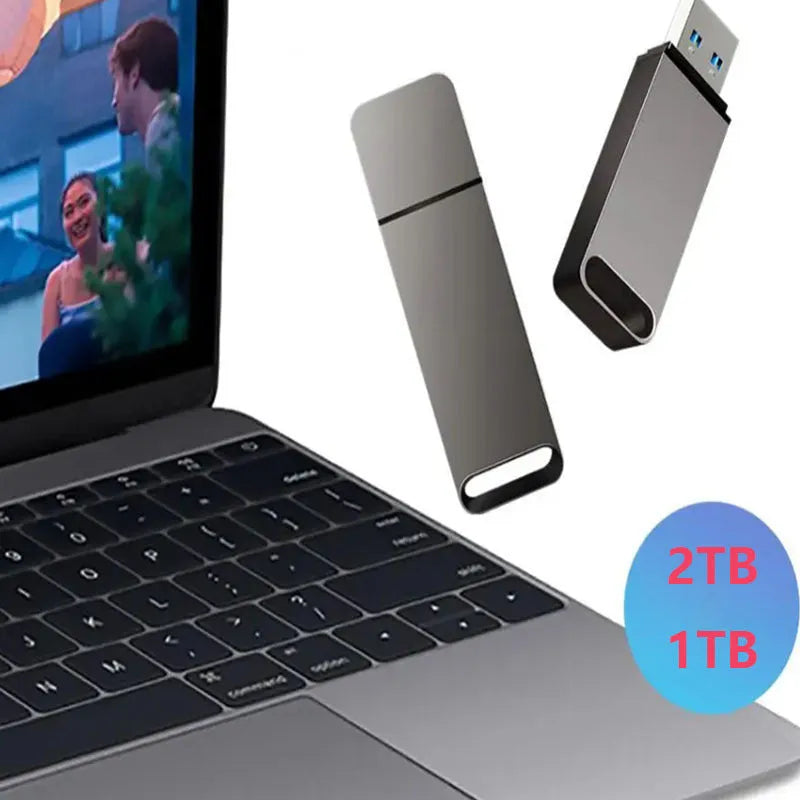 Customisable metal USB flash drive in black, red, or silver, showing high-capacity options for data storage.