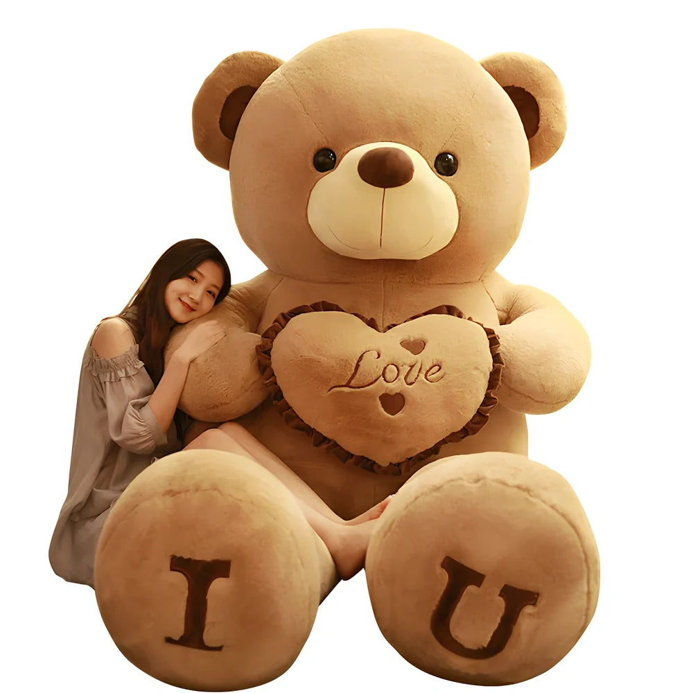 100cm Hug Bear Plush Toy in light brown, pink, white purple, or white red with IU hugging style