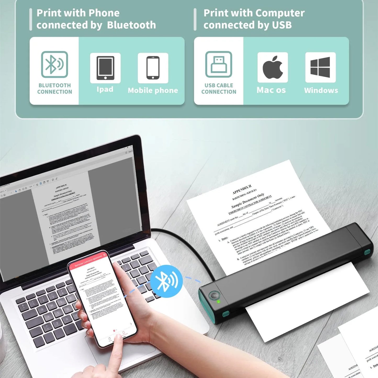 Phomemo M08F A4 portable wireless thermal printer in compact design with multiple colour options