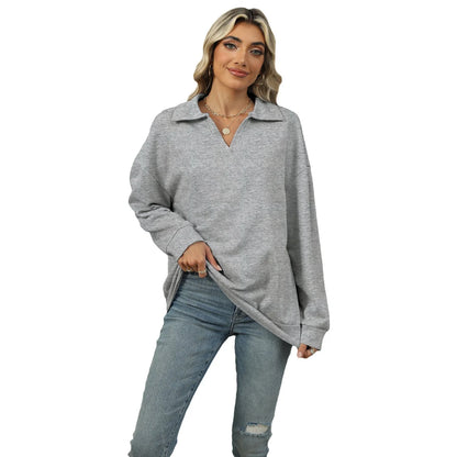 Stylish women's V-neck lapel sweatshirt in various colors