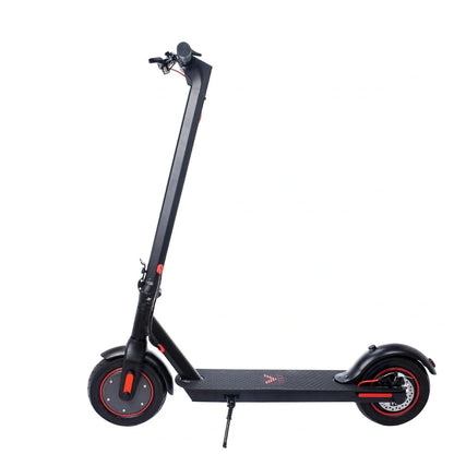 Black aluminum alloy electric folding scooter with 10-inch rubber tires and 500W motor