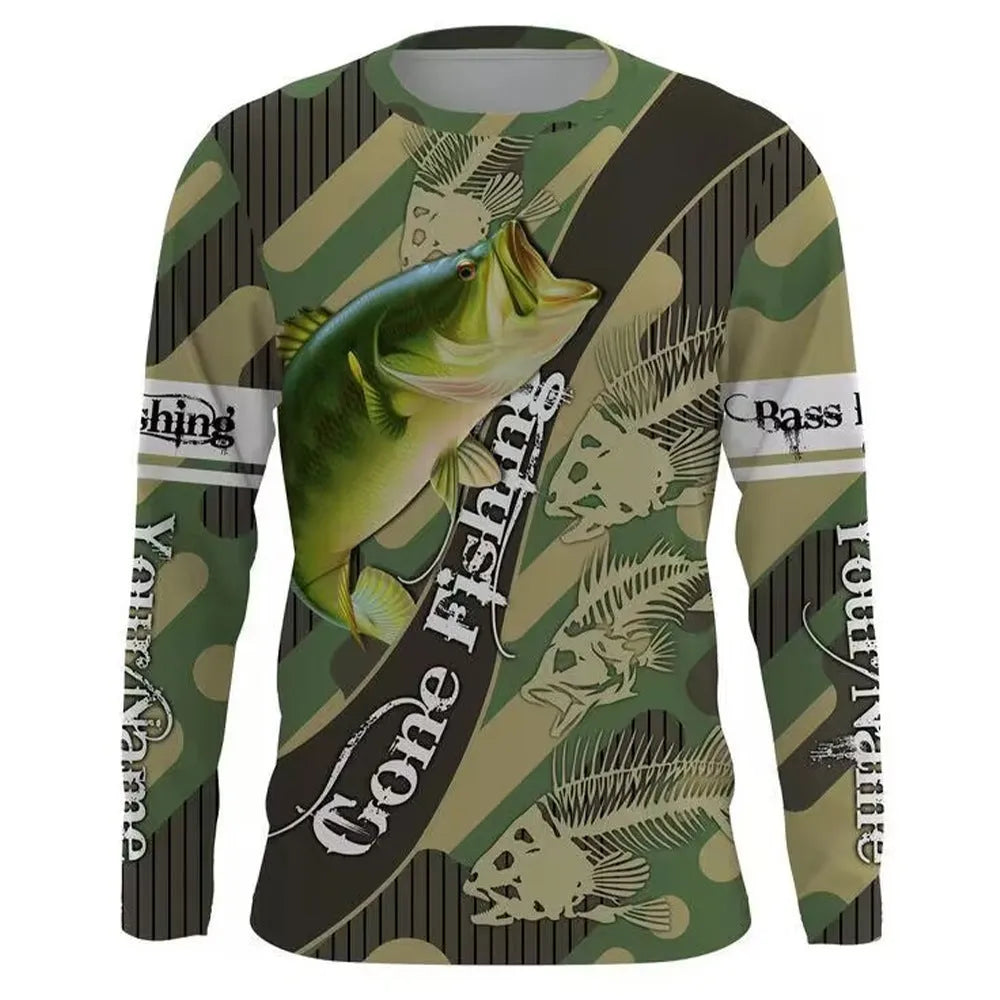 Men's grey pullover top with a colourful printed fish design on the front, showcasing long sleeves and a round neck.