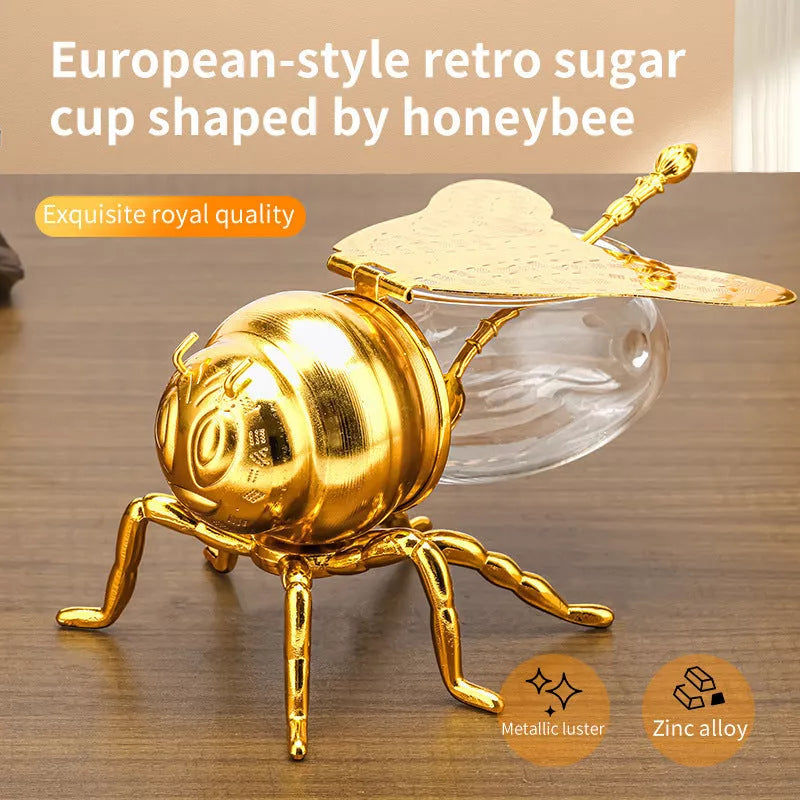 Bee-shaped honey jar with spoon, perfect for kitchen condiment storage