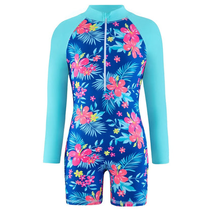 Girls' one-piece polyester swimsuit for swimming and wading, sizes 100cm to 150cm, eight colours