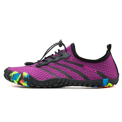Fast drainage outdoor fitness shoes in army green colour with mesh upper and rubber sole