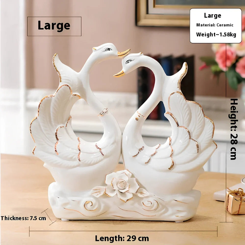 Handmade ceramic swan ornament with glazed surface in porcelain-like material