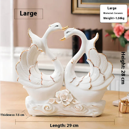 Handmade ceramic swan ornament with glazed surface in porcelain-like material