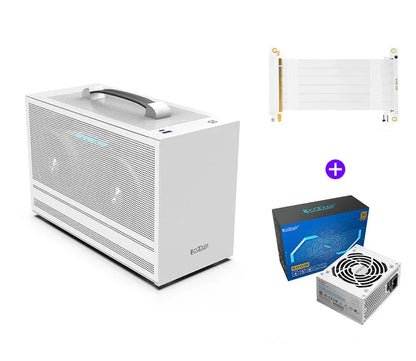 Three Hummingbird Portable ITX desktop computer chassis in titanium grey with tinned steel construction