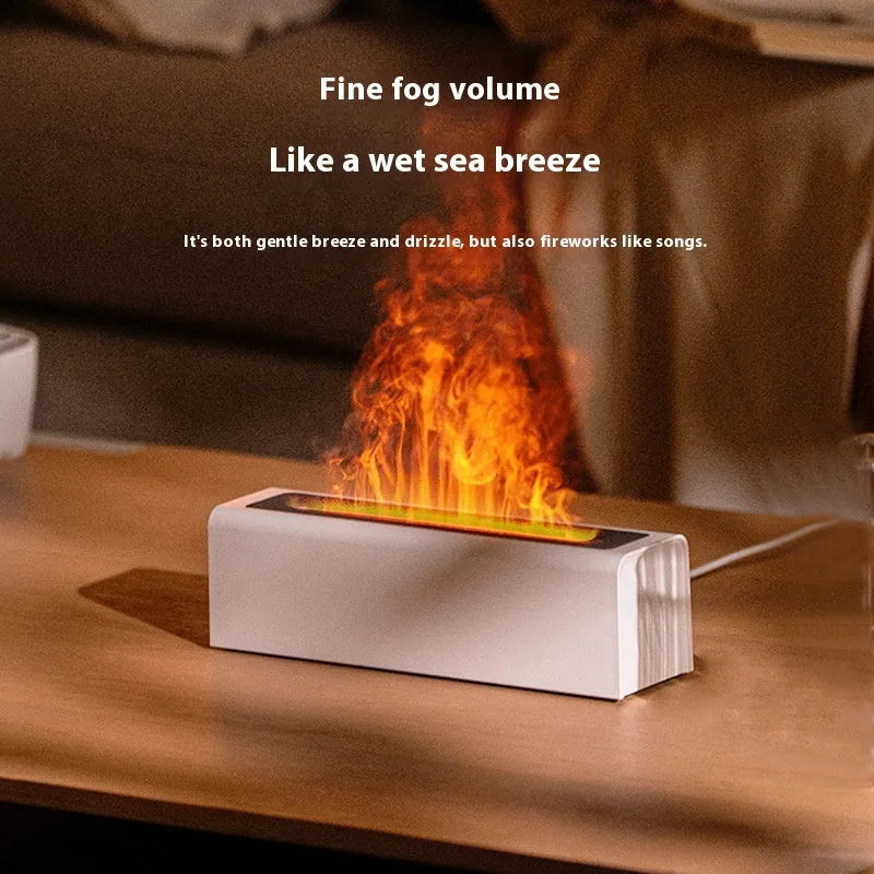 Square USB plug-in aroma diffuser with colourful simulated flame lighting effect