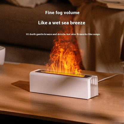 Square USB plug-in aroma diffuser with colourful simulated flame lighting effect