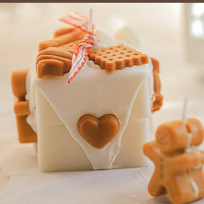Homemade gingerbread man Christmas scented candles in block shape with six fragrance options
