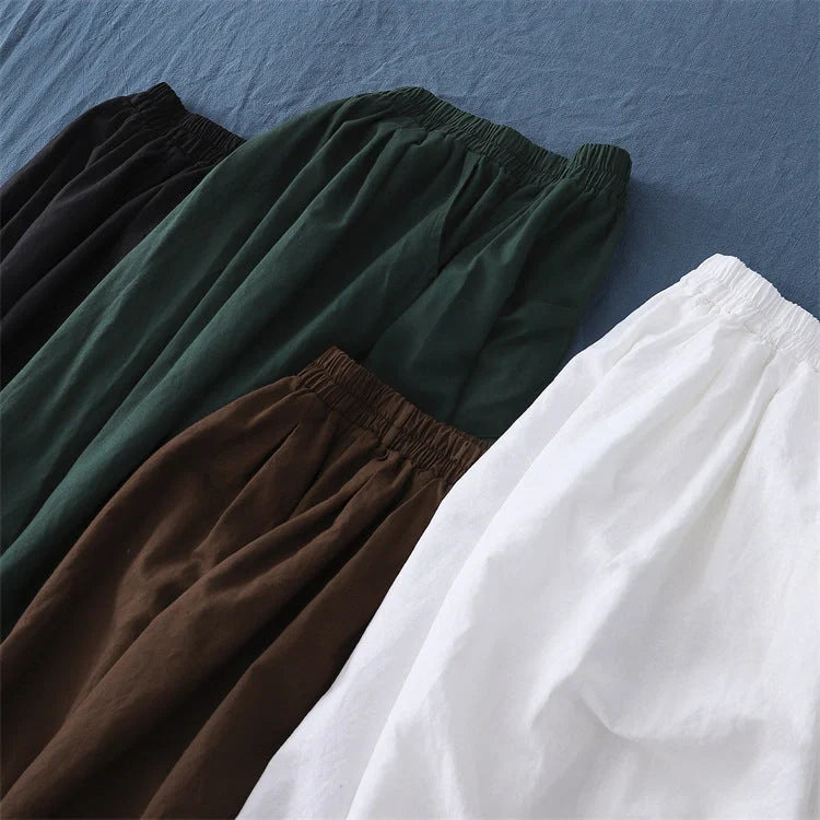 Women's Linen Cotton Bloomers in four colors – Dark Coffee, Dark Green, Plain White, Jet Black