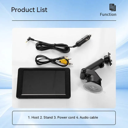 Black portable 7-inch vehicle MP5 player with LCD screen and mounting bracket.