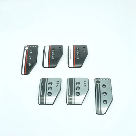 Aluminium alloy brake, accelerator, and clutch pedal set for manual transmission cars.
