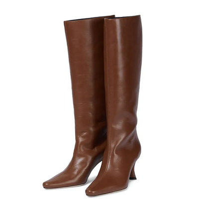 A pair of women's square toe cowboy boots in microfiber, shown in a selection of available colours.