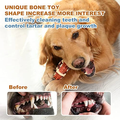 Bone-shaped natural rubber dog toy for teeth grinding and anxiety relief in two sizes