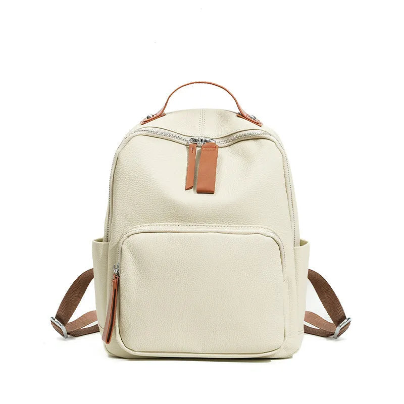 Women's leather backpack in urban simplicity style with organised internal compartments