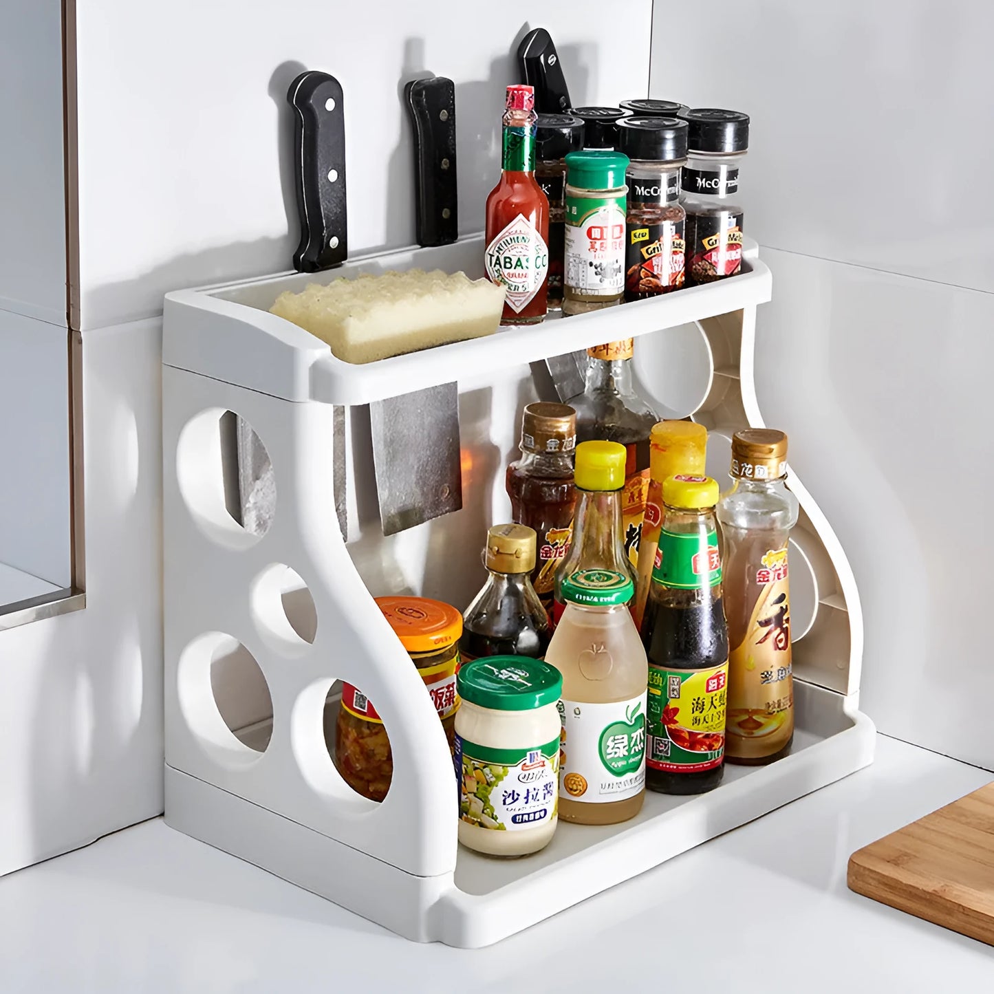 Foldable PP plastic kitchen storage shelving unit in multilayer design for organisation