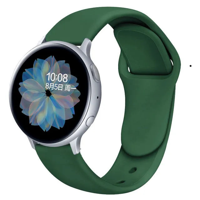 Samsung Galaxy Active 2 reverse buckle silicone strap showing 20mm and 22mm width options