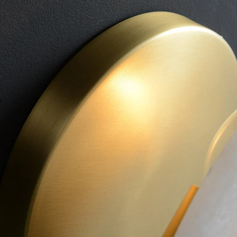 Copper wall lamp with marble shade measuring 20cm by 10.5cm