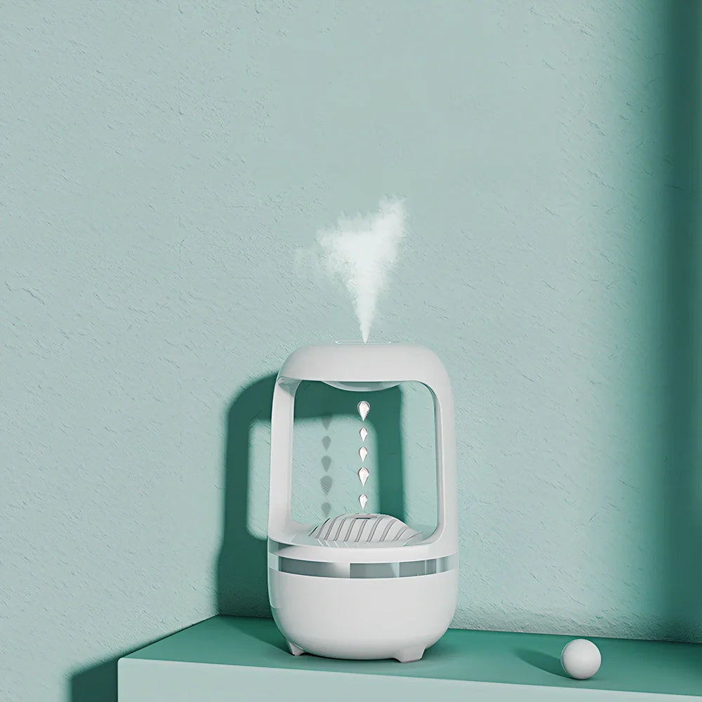 White or black anti-gravity water drop humidifier with atmospheric lamp and USB cable