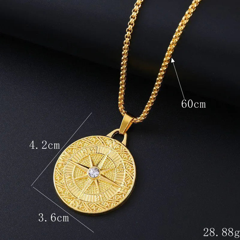 Gold tone geometric alloy necklace with a central square zircon stone pendant on a chain.