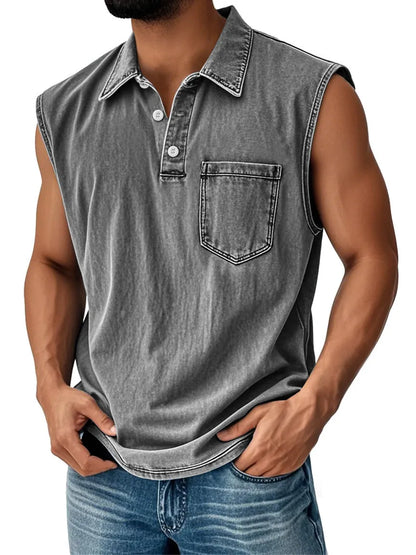 Men's loose fit short-sleeve polo shirt with 3D digital print and button front.