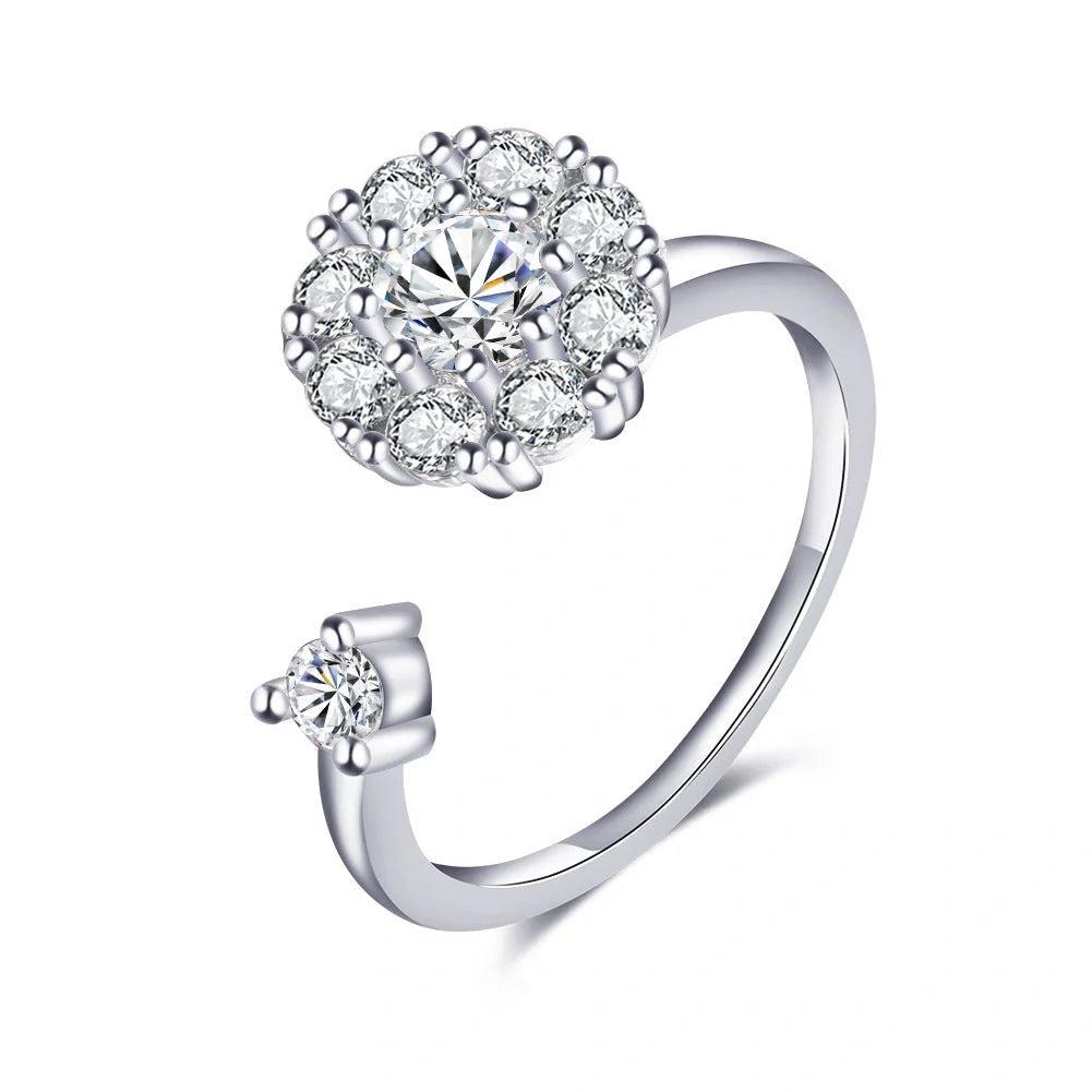 Women's adjustable rotatable butterfly ring with zircon inlay, available in multiple colors