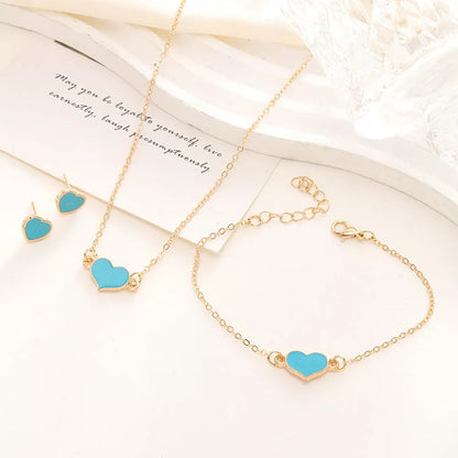 Women's fashion heart jewelry set in alloy with necklace, bracelet, earrings, and ring