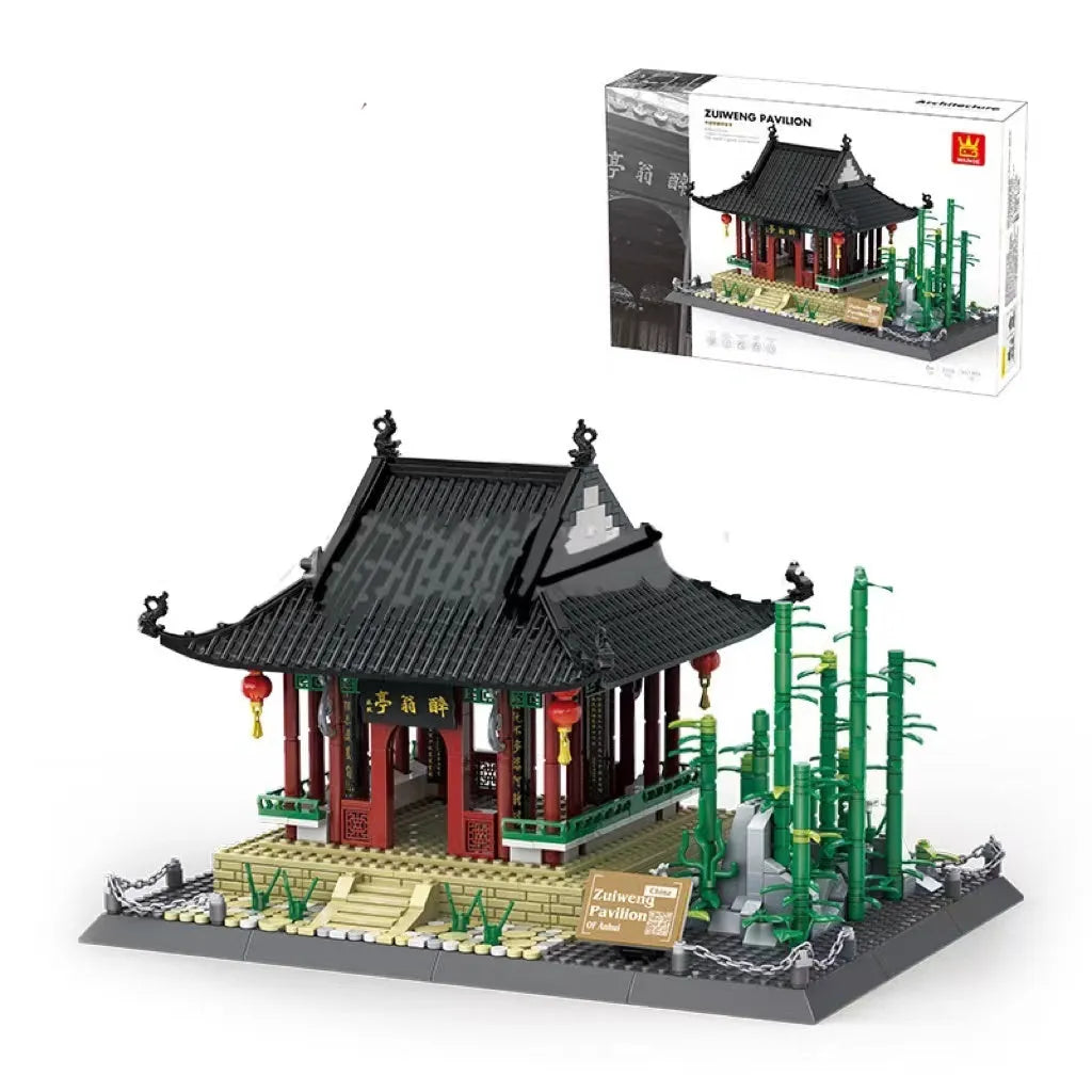 Wange building block set with 800+ ABS plastic pieces for constructing architectural landmark models