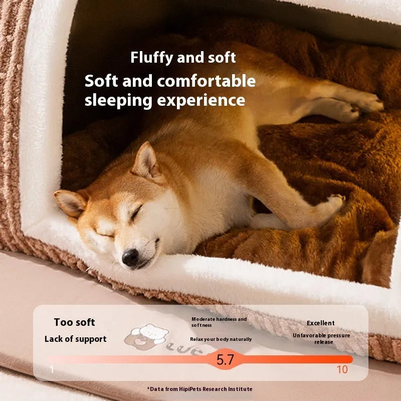 Brown bear arc dog bed with raised sides, velvet fabric, for small dog sleeping.