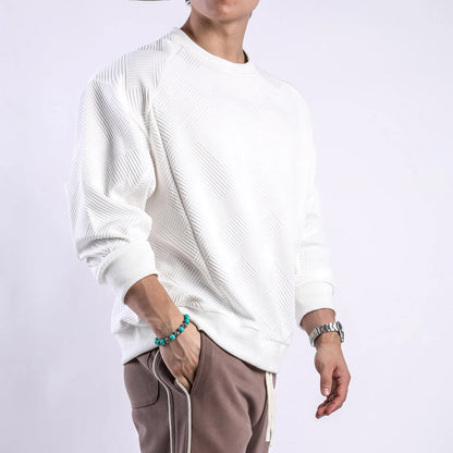 Men's long-sleeved twill Jacquard pullover sweater in loose fit with round neck