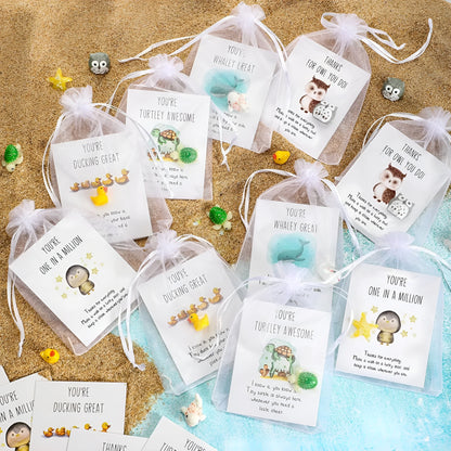 Set of resin pun inspirational memo cards laid out, showing different quantities available.